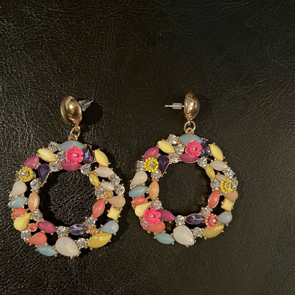 NWT Badgley Mischka Multi Color Round Hoops w Stones